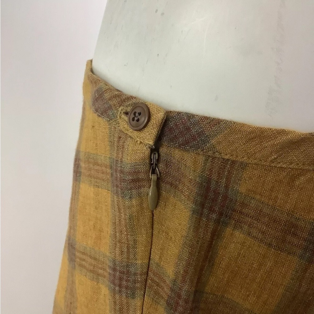 Vintage 90's Mark Shale Sz 12 100% Linen Flare Orange Plaid Skirt Zip Closure - Picture 4 of 7